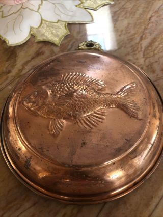 Vintage Copper Cake/jello Mold Round Fish Design With Round Hanger