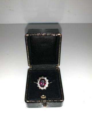 A Lovely Vintage Art Deco Style 925 Sterling Silver Red Garnet & Cz Ring 2.  89g