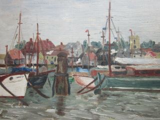 Vintage Impressionist Oil Painting - Coastal " Harbour " Scene - Mid 20th Century