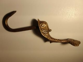 Fish Hook Vintage Mid Century Modern Bronze Brass Wall Hook