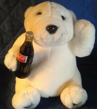 Vintage Stuffed Animal Toy Coca Cola White Polar Bear With Coke Bottle 1994