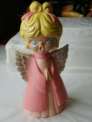 Vintage Ceramic Angel 7.  25 " Singing Blonde Pink Robes Hand Painted