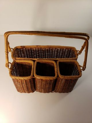 Vintage Wicker Silverware Caddy Basket