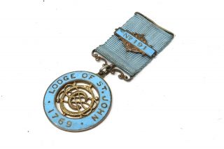 A Vintage C1955 Sterling Silver Enamelled Lodge Of St.  John Masonic Medal 25201