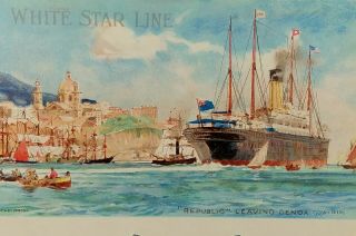 Ss Republic Ocean Liner White Star Line Steamship Pc Leaving Genoa Charles Dixon
