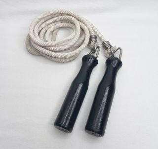 Vintage Jump Rope Black Wooden Handles Made In Usa