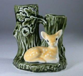 Vintage Sylvac Pottery Spill Vase Deer And Tree Trunks