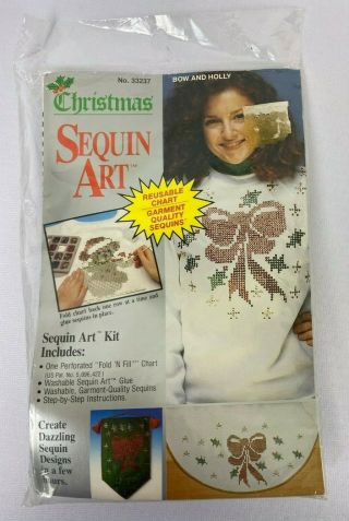 Vintage Christmas Bow & Holly Sequin Art Kit 33237 Distlefink Designs Complete