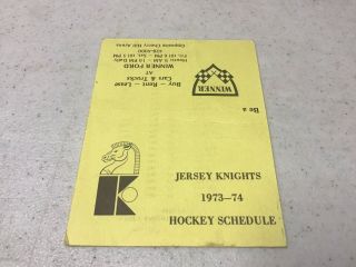 1973 - 74 Jersey Knights Wha Hockey Pocket Schedule