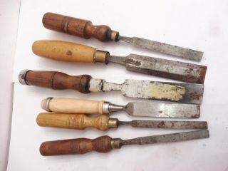 Found 6 Vintage Mixed Size Wood Carving Chisels Tyzack,  Taylor.  J Bull