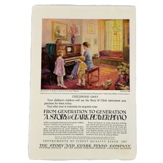 Vintage 1923 Story And Clark Piano Company Print Ad F.  R Harper Childhood Days