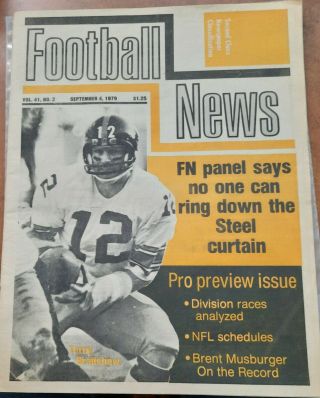 9/4/1979 Football News Mag.  Steelers Terry Bradshaw Cover Preview Issue