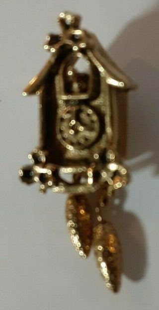 Vintage Avon Cuckoo Clock Lapel Tac Pin Dangle Weights Gold Tone Metal