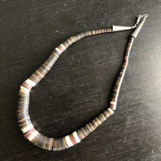 Vtg 15”l Zuni Santo Domingo Native American Indian Silver Heishi Shell Necklace