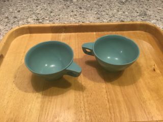 2 Vintage Boontonware Melmac Melamine Turquoise/blue Coffee Cups Mugs