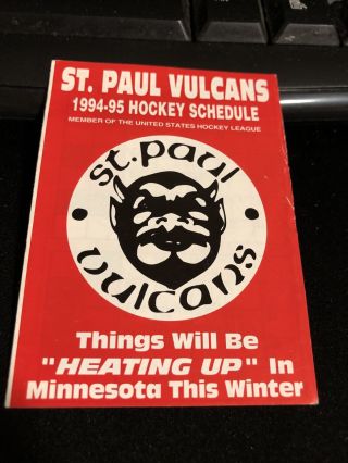 1994 - 95 St.  Paul Vulcans Hockey Pocket Schedule Riedell Version