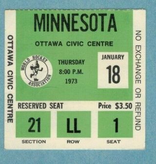 1972 73 Wha Ottawa Nationals Vs Minnesota Fighting Saints At Civic Ticket Stub