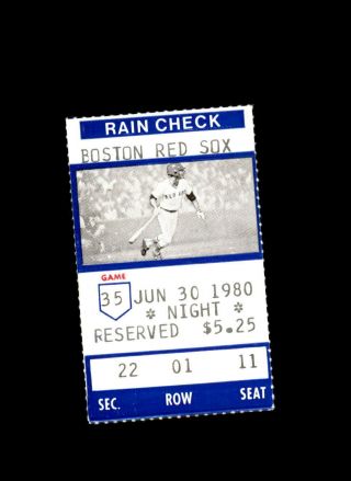 Boston Red Sox Ticket Stub Fenway June 30 1980 6/30/80 Vs.  York Yankees
