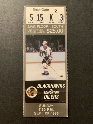 9/28/86 Nhl Chicago Blackhawks Ticket Stub Vs Edmonton Oilers Gretzky Messier