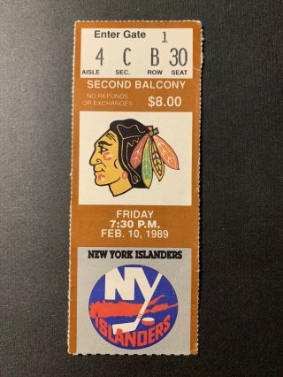 2/10/89 Nhl Chicago Blackhawks Ticket Stub Vs Ny Islanders Mike Bossy Trottier