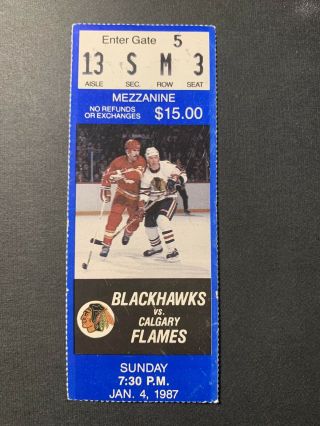 1/4/87 Nhl Chicago Blackhawks Ticket Stub Vs Calgary Flames - Al Macinnis 2g
