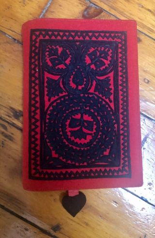Vintage Hungarian Handmade Red & Black Felt Embossed Book Cover And Bookmark