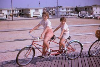 Sm2 D Vintage Photo 35mm Slide - 2 Teenage Girls On One Bicycle - 1965