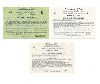 York Yankees Stadium Club Tickets - 1993,  1994 And 1999 (jeter Hr)