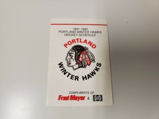 Rs20 Portland Winter Hawks 1991/92 Minor Hockey Pocket Schedule - Fred Meyer