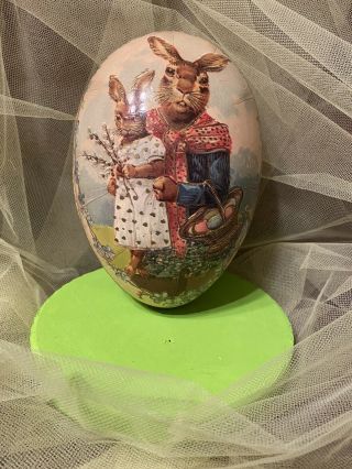 Vintage Nestler Large 7 1/2” Paper Mache Egg With Rabbits Made In Germany
