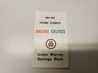 Rs20 Boston Bruins/celtics 1985/86 Nhl/nba Pocket Schedule - Union Warren