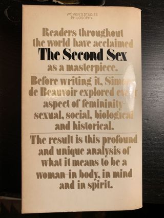 The Second Sex by Simone de Beauvoir 1974 Vintage V - 227 1st Ed.  Paperback 2