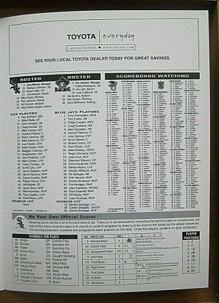 1998 Chicago White Sox Scorecard vs.  Toronto Blue Jays - Unscored 2