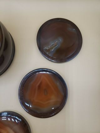 Vintage Brazil Wood And Brown Agate Geode Stone Coaster Set Of 6 With Holder 3