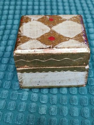 Vintage Florentia Hinged Square Wood Trinket Jewelry Box Made In Italy 222 Mark