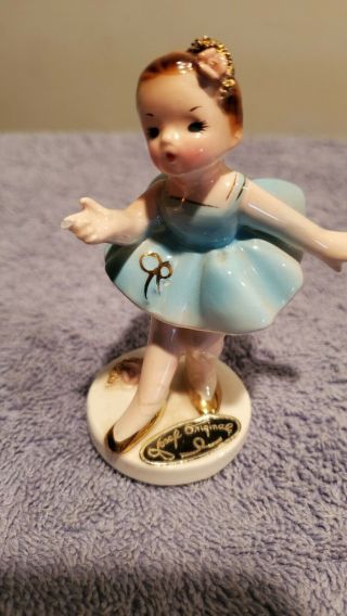 Vintage Josef Originals Ballerina Dancing Girl Figurine Blue Tutu 3 1/2 "