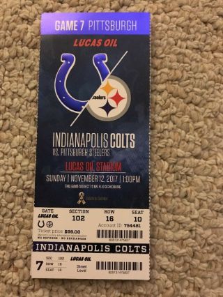 2017 Indianapolis Colts Vs Pittsburgh Steelers Nfl Ticket Stub 11/12