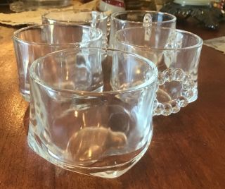 Set Of 5 Hazel Atlas Glass Ball & Rib Snack Tray Cups - Clear Glass - Vintage - Usa