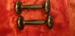 Vintage 1950 ' s 3lb Cast Iron Dumbbells Hand Weights Roundheaded Gym Weights 2