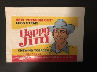 Vintage “happy Jim Chewing Tobacco” Bag,  Pouch,  3oz.  Premium Cut