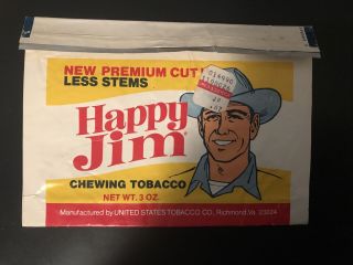 Vintage “Happy Jim Chewing Tobacco” Bag,  Pouch,  3oz.  Premium Cut 2