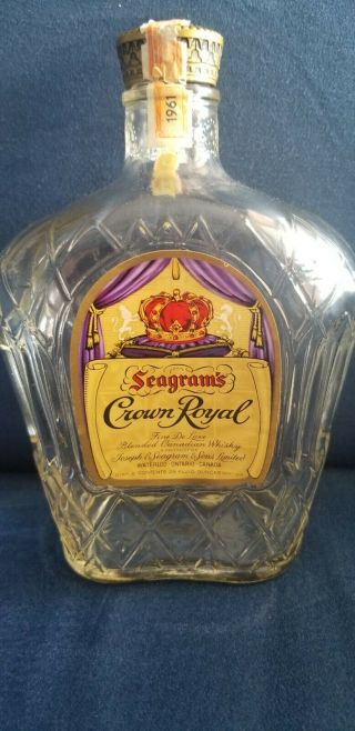 Empty Vintage 1961 Tax Stamped Seagrams Crown Royal Bottle