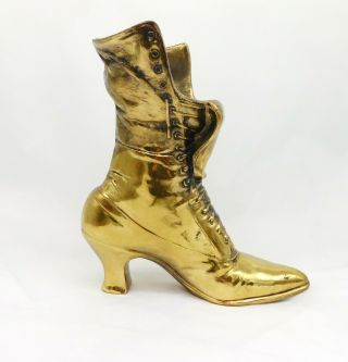 Vintage Heavy Brass Victorian Ladies Boot Posy Or Match Holder