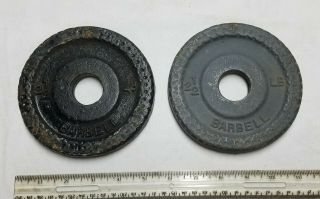 Vintage Cast Iron Barbell Weight Plates - - Two 2 1/2 Lb.  Weights