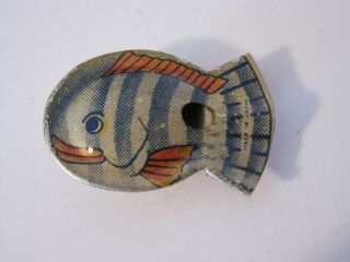 Antique Vintage Cracker Jack Toy Tin Litho Fish Whistle Made In Japan