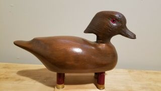 1978 Glass Eyed Wooden Bird Factory Drake Woodduck Wood Duck Decoy Paj Etch