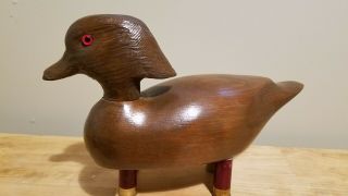 1978 Glass Eyed Wooden Bird Factory Drake Woodduck Wood Duck Decoy PAJ Etch 2