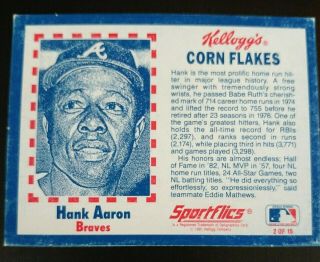 1991 Kellogg ' s Corn Flakes 3D Baseball Greats Hank Aaron 2 3