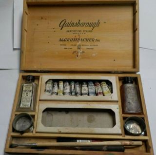 Vintage Gainsborough M.  Grumbacher Artists Oil Colors Paints Set In Wood Box