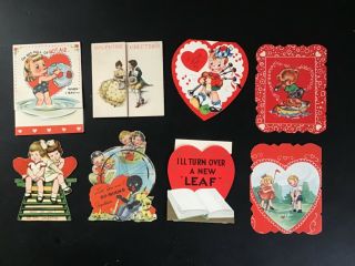 8 Adorable Vintage Valentine Cards From The 30’s Or 40’s.  Some Die Cut
